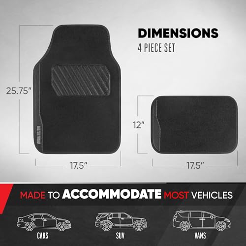 Motor Trend SpeedSeries Carpet Car Floor Mats Set - Versatile Fit for Cars, Trucks, SUVs, Vans Black Trim Racing Design Car Mat Full Set Tapetes para Carro - Set of 4, Black Cars Carpet Mats - color: Speed Series-Black