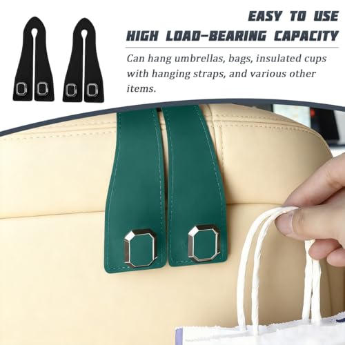 2PCS Car Headrest Hooks, Nappa Leather Metal Vehicle Double Seat Back Storage Hook for Purse Bag Coat, Multifunctional Automotive Interior Hanging Hanger, Universal Fit (Black) - color: Black