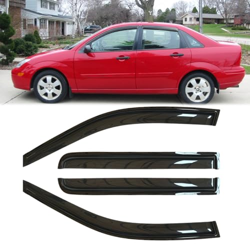 4pcs Original Shatterproof Window Wind Deflectors for 2000-2007 Ford Focus ZX4 Sedan/ZX5 Hatchback,Rain Guards,Nice Looking Window Visors for 00-07 Focus ZX4 Sedan 94736 - size: for 2000-2007 Ford Focus ZX4 Sedan
