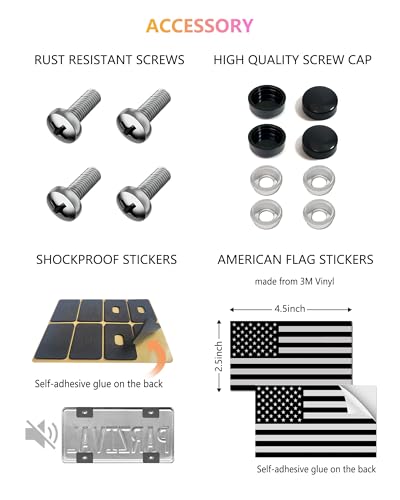 American Flag License Plate Frames - 2 Pack Black Stainless Steel Patriotic USA Car Tag Frame with UV-Printed Flag & 3D Metal Decals - style: Grey-Stainless steel-Wide