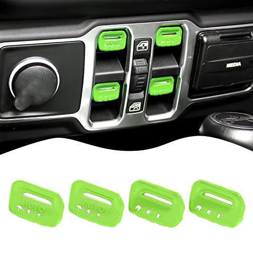 4PCS Window Switch Button Cover Trim Interior Accessories for Jeep Wrangler JL JLU Gladiator JT 2018-2024 (Green) - color: Green