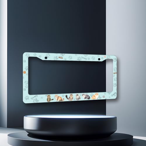Cat Paw Prints License Plate Frame Colorful Animals Cats License Plate Holders Pet Funny Stainless Steel Car Bracket 2 Hole with Screws Universal Auto Accessory License Plate Frames 6.2x12.2 Inch - color: Animals Cats Pet Paw Prints