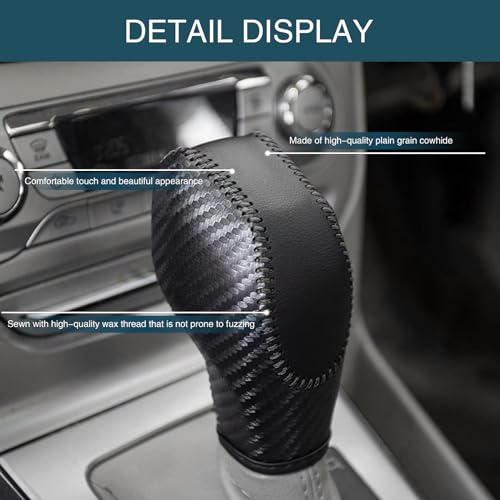 UGSHY 1 PC Car Leather Gear Shift Knob Cover, Automatic Transmission Car Boots Shifter Lever Knob Trim, Compatible with Ford Maverick Esports Mondeo Carnival Edge Escort (Black)