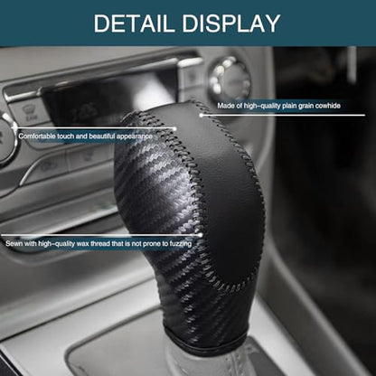 UGSHY 1 PC Car Leather Gear Shift Knob Cover, Automatic Transmission Car Boots Shifter Lever Knob Trim, Compatible with Ford Maverick Esports Mondeo Carnival Edge Escort (Black)