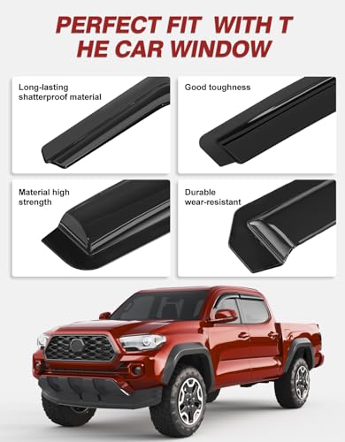 Outside-Mount Window Rain Guards Fit for 2016-2023 Toyota Tacoma Double Cab, Extra Durable Window Visors Wind Deflector Dark Smoke Vent Shades Car Tape-on with Thicker 4PCS - size: Fit for 2016-2023 Toyota Tacoma
