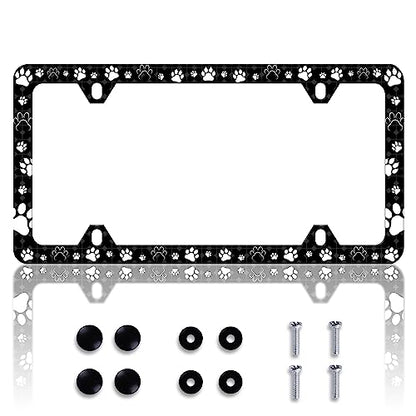 Dog Cat Paw License Plate Frame Pet License Plate Frames Personalise Stainless Steel Funny Design Compatible with Standard License Plate Holder for USA and Canada 6 X 12 with Screws - color: Dog Cat Paw
