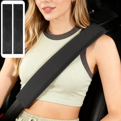 2PCS Car Seat Belt Cover Pad 15 Inch Long, Slim Car Seat Shoulder Strap Pads, Soft Velvet Fluffy Seatbelt Cushion Protect Neck&Shoulder, Thin Car Seatbelt Covers Pad Universal Fit Most Vehicles(Black) - color: Black-2PC