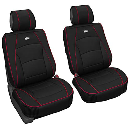FH Group Front Set Faux Leather Car Seat Cushions - 2 Pack Seat Covers for Cars Trucks, SUV, Waterproof Car Seat Cover, Universal Fit, Black Red Trim - color: Black Red Trim, style: Front Set