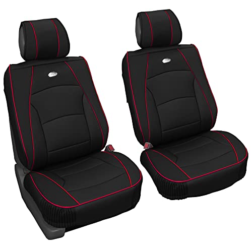 FH Group Front Set Faux Leather Car Seat Cushions - 2 Pack Seat Covers for Cars Trucks, SUV, Waterproof Car Seat Cover, Universal Fit, Black Red Trim - color: Black Red Trim, style: Front Set