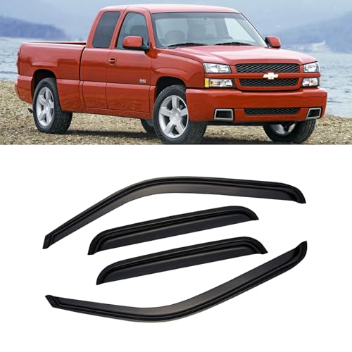 Window Visors for 1999-2006 Chevy Silverado & GMC Sierra 1500/2500 / 3500 HD, Rain Guards Shields Vent Deflector Shade Dark Smoke 2007 Classic for Extended Cab, Tape-On, 4PCS - style: For 1999-2007 | Silverado/ Sierra | Extended Cab | Out-Channel