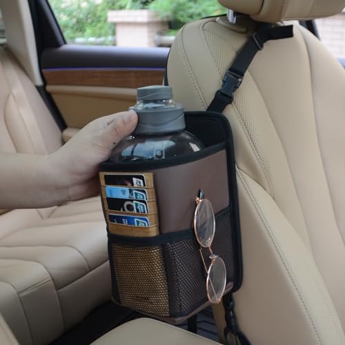 Large Car Cup Holder Expander, Fits Large 24/36/40/46oz Water Bottles, Big Drinks Holder Bag- Universal Auto Vehicle for Cars, SUV & Truck RV's golf-carts (Brown) - color: Brown