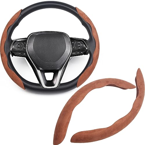 Steering Wheel Cover, Universal Suede/Carbon Fiber Anti-Slip Breathable Segmented Steering Wheel Cover for Men/Women, Universal Fit for 99% Car Steering Wheel (Suede-Brown) - color: suede-Brown