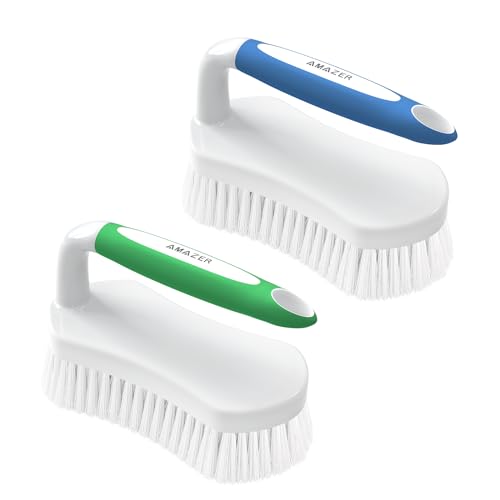 Amazer Scrub Brush for Cleaning Comfort Grip Shower Scrubber Flexible Stiff Bristles with Handle Heavy Duty Cleaner Brush for Tub Sink Carpet Floor - Pack of 2 (Blue+Green) - color: Blue + Green, size: 2-pack