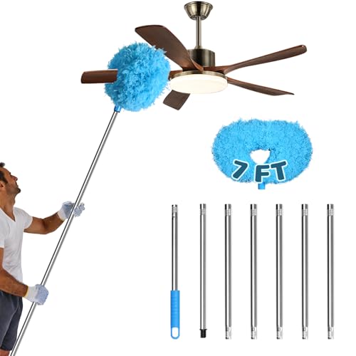 Storystore Ceiling Fan Cleaner Duster - Adjustable Duster with Extension Pole,Dusters for Cleaning Fan Blade, Walls and Cobweb (7FT/Blue) - color: Round-blue, size: 7FT