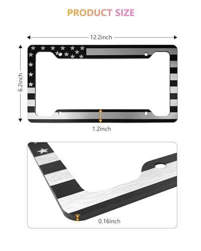 American Flag License Plate Frames - 2 Pack Black Patriotic USA Car Tag Frame in Alum-Plastic Hybrid with Brushed Finish & 3D Metal Decals - style: Black-Aluminum