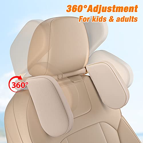 Car Seat Headrest Pillow, 360° Adjustable Car Seat Head Neck Support Rest Cushion, Travel Car Sleeping Pillow for Kids Adults-Beige - color: Beige