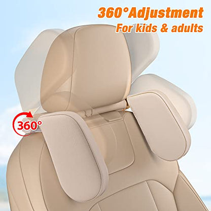 Car Seat Headrest Pillow, 360° Adjustable Car Seat Head Neck Support Rest Cushion, Travel Car Sleeping Pillow for Kids Adults-Beige - color: Beige