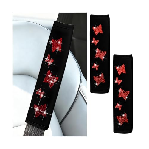 Car Seat Belt Covers, 2PCS Butterfly Soft Vehicle Seatbelt Shoulder Strap Pad Cushions, Comfortable Automotive Interir Harness Pad, Universal for SUV Automobile Truck (Red) - color: Red