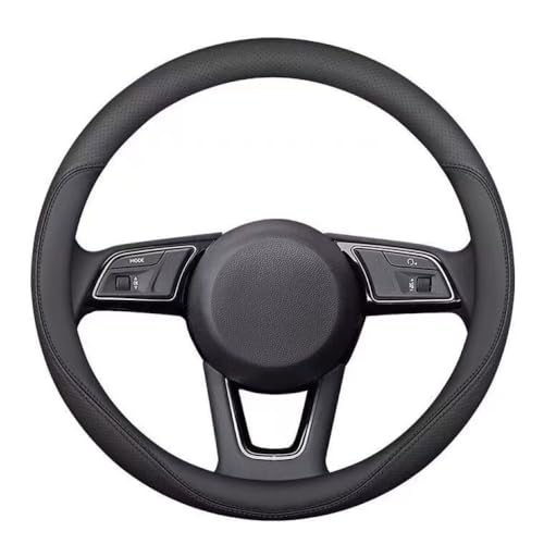 Carodi Latest Nappa Leather car Steering Wheel Cover, Stylish Non-Slip Leather car Interior 15 inches Universal（Black） - color: Black