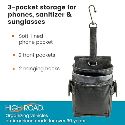 High Road DriverPockets Car Pouch - Air Vent Pocket and Vent Cell Phone Holder for Car - Front Seat Organizer with 3 Pockets, Hanging Hooks and Charging Port - color: Black
