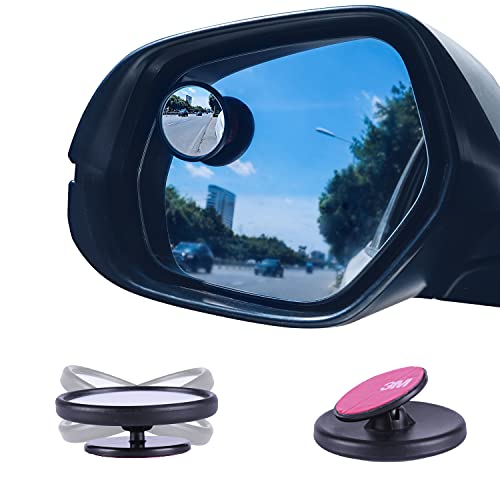 LivTee Black Framed Round Blind Spot Mirror, HD Glass and Wide Angle Rearview Mirror with Adjustable Stick for Universal Car (2 pcs) - size: Round