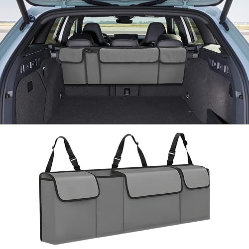 Car Trunk Organizer, Waterproof Collapsible Cargo Bag with 4 Pockets,Backseat Hanging Large Storage with Adjustable Straps, Sturdy Space Saver Frees Trunk Floor for SUV, Truck (Gray) - color: Gray