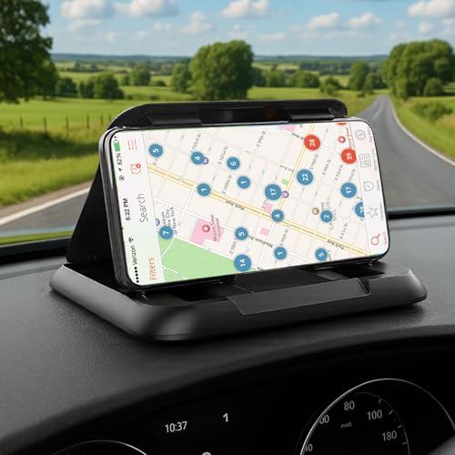 Carbon Fiber Cell Phone Holder for Car Dashboard Mount - Universal Anti-Slip Phones Cradle Pad Car Phone Holder - Cellphone GPS Stand for Most iOS Phones, Samsung, Android Smartphones
