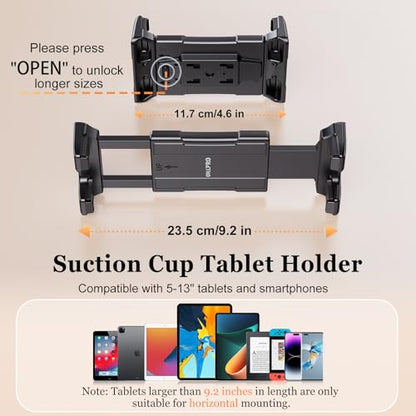 OHLPRO Tablet Holder for Car Dashboard [Suction Cup Mount] Windshield Wall Desk, Adjustable Stand for 5-13" iPad mini Air Pro Galaxy Tab S9 Phone - Heavy Duty Truck Accessories - size: 9" ABS Arm