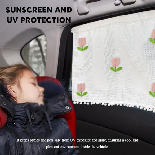 Car Side Window Sun Shade Privacy Curtain for Baby, Suction Cup Window Shade, 25"x18" Car Cartoon Sunshade Protector Heat Blocker Cover, Privacy Curtain for Kids Women (Five Tulips) - color: Five Tulips