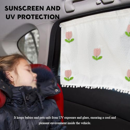 Car Side Window Sun Shade Privacy Curtain for Baby, Suction Cup Window Shade, 25"x18" Car Cartoon Sunshade Protector Heat Blocker Cover, Privacy Curtain for Kids Women (Five Tulips) - color: Five Tulips