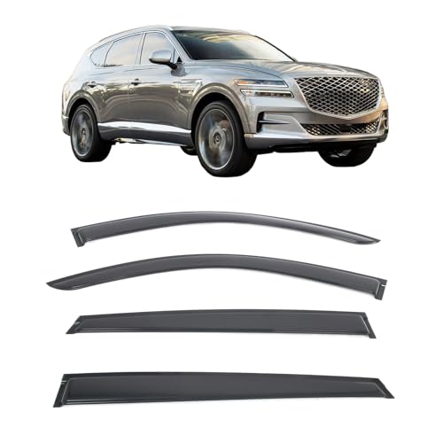 IKON MOTORSPORTS Tape on Window Visors Compatible with 2021-2026 Genesis GV80 (Will Not Fit GV80 Coupe), Acrylic Smoke/Tinted Rain Guards, Side Window Wind Deflectors 4PCS