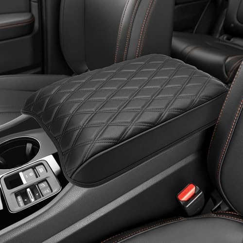Center Console Cover for Honda Pilot 2023 2024 2025, Ridgeline 2024 2025, Passport 2024 2025 2026, Auto Armrest Lid Cushion Protector with Storage Pocket, Vinyl Leather, Black - color: Black with Storage Bag, size: For 2023-2026