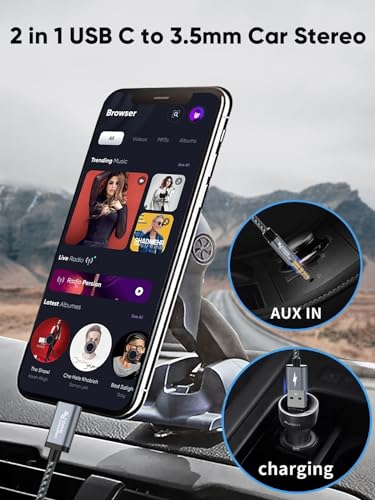 CableCreation USB C to 3.5mm Audio Cable with USB Charging Cable, Car Aux Cable, Type C to Aux Jack Headphone Car Stereo with 18W Charge for iPhone 16 15 Pro Max Plus, Galaxy S24/S23+, Pixel 9/8/7+ - style: USB C+3.5mm Audio+USB C Charging