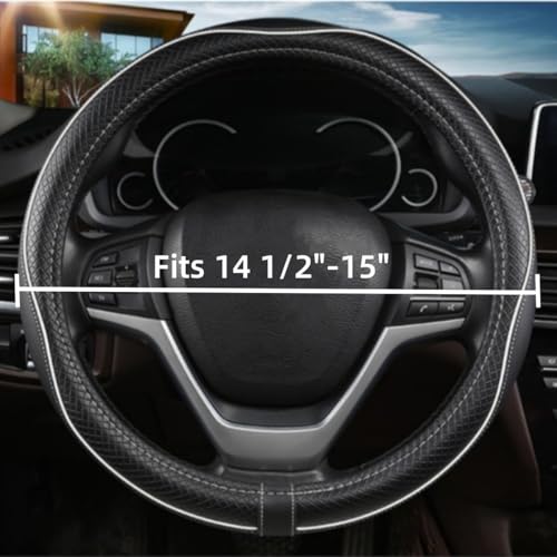 LABBYWAY Microfiber Leather Steering Wheel Cover, Universal 14.5-15 Inch Steering Wheel Anti Slip Car Interior Accessories for Men Women (Black with White Line) - color: Black with White Line