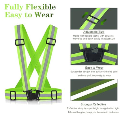 Reflective Vest Running Gear, 2Pack High Visible Safety VES for Cycling Jogging Running Walking, Adjustable for Men Women Kids - color: Green