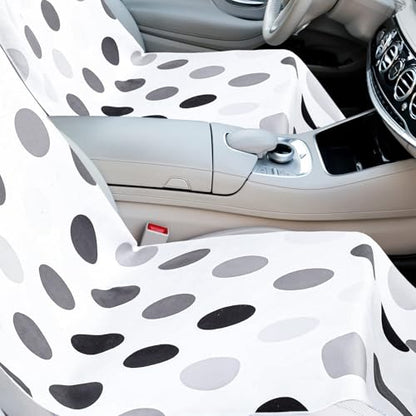 Hahafelt 2 Pack Car Seat Towel Covers with Storage Bag, 63 x 32 Inch Universal Non Slip Waterproof Sweat Protector for Car Truck, Gym Swimming Running, Machine Washable (Black and Gray Dots) - style: Black and Gray Dots