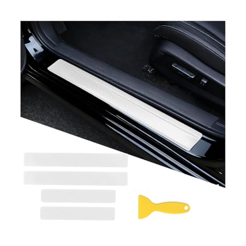 4PCS Car Door Sill Protector, 3D Carbon Fiber Vehicle Entry Edge Guard Trim, Anti-Scratch Automotive Threshold Sill Cover Strips Accessories, Universal for SUV, Sedan, Truck (White) - color: White