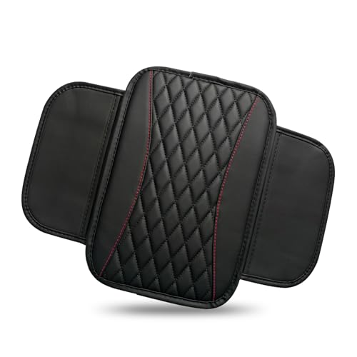 Car Center Console Cover, Upgraded Patchwork Leather Arm Rest Cover with Side Storage Pockets, Comfortable Auto Armrest Protector Cushion, Universal Middle Console Pad for SUV, Sedan (Black) - color: black