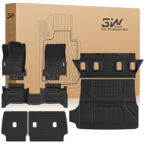 3W Floor Mats for Toyota 4Runner 2025 2026 5 Seats(Not fit Hybrid), All Weather TPE Custom Fit Floor Liner & Trunk Mat & 2nd Row Under Seat Mat & Backrest Mat for 4 Runner Full Set 7Pcs - style: 6. 4Runner Gas 5Seat|25-26|Full Set