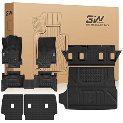 3W Floor Mats for Toyota 4Runner 2025 2026 5 Seats(Not fit Hybrid), All Weather TPE Custom Fit Floor Liner & Trunk Mat & 2nd Row Under Seat Mat & Backrest Mat for 4 Runner Full Set 7Pcs - style: 6. 4Runner Gas 5Seat|25-26|Full Set