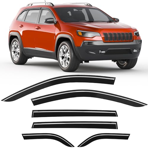 6-PCS Extra-Thick Rain Guards Fit for 2014-2023 Jeep Cherokee Extra Durable Tape-on Window Rain Guard Window Deflectors Vent Shades Window Visor Vent Visors Exterior - size: Fit for 2014-2023 Jeep Cherokee