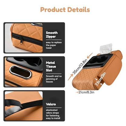Car Center Console Pad Leather Armrest Pad w/Cup Holder, Tissue Box Slot, Side Bag, Phone Slot for Car Sedans (Embossed, Black-Red) - color: Black-Red, style: Embossed