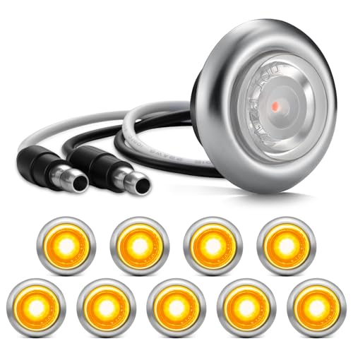 Partsam 10Pcs 3/4" Mini LED Marker Light Amber Auxiliary Light Side Marker Clearance Light Indicators with Bullet Plug for Trailer Truck Pickup Camper RV - color: Amber