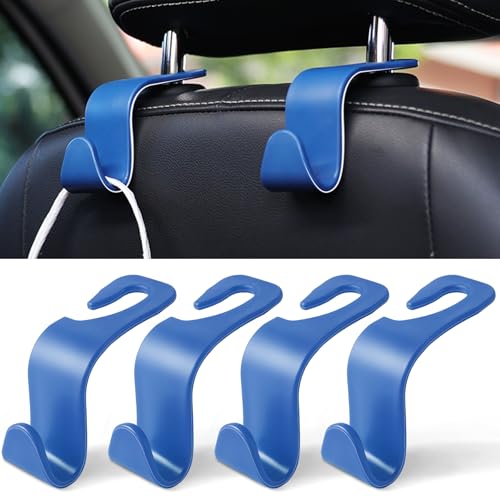 LivTee Car Seat Headrest Hook, Car Headrest Hidden Hook, 4 Pack Universal Auto Car Back Seat Hook Organizer for Purse Coat, Car Interior Accessories (Blue) - color: Blue