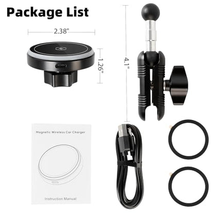 15W Magnetic Wireless Charging Phone Mount with Aluminum Double Socket Arm & 17mm/0.67" Ball -Replacement Base for Car Air Vent, Dashboard, Windshield Holder, Compatible with MagSafe iPhone - style: Wireless Charging with Metal Arm