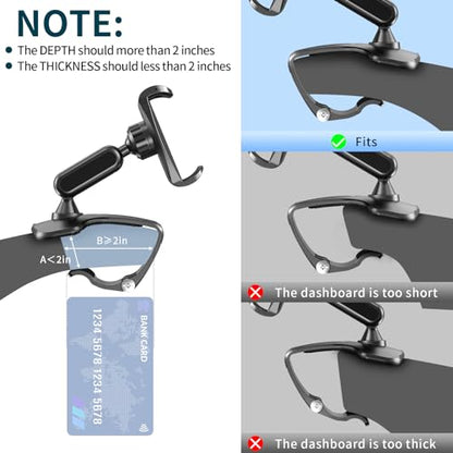 Multifunctional Car Dashboard Mobile Phone Holder, 360 Degree Rotation Universal Dash Clip Cellphone Mount for 4-7 inch Smartphones (Black)