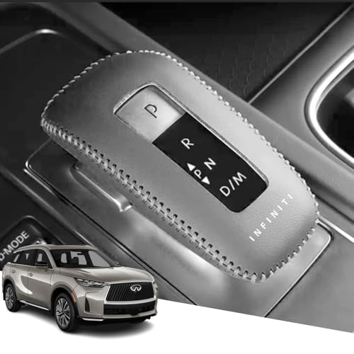 Great-luck Genuine Leather Automatic at Gear Shift Knob Cover Protector Trim,The car Interior Accessories(Black Stitches) for Infiniti QX50 2025 2026 QX60 2022 2023 2024 2025 2026 - color: black Stitches, size: QX60