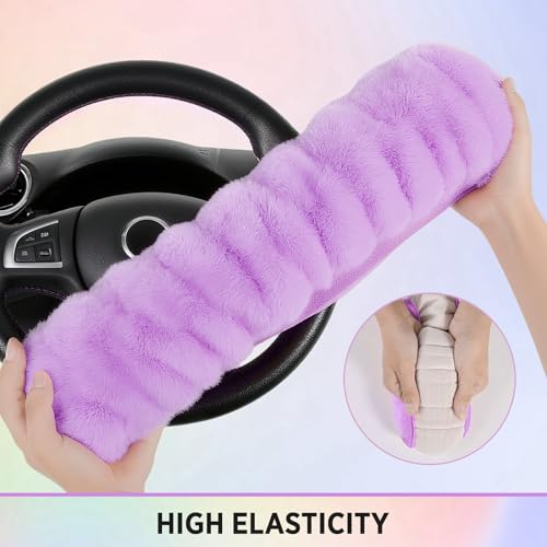 Road Comforts Steering Wheel Cover, Fluffy Car Wheel Covers for Women/Girls/Ladies，Soft Wool Fur Steering Wheel Protector, Universal 14 1/2 inches to 15 inches - Purple - color: Purple