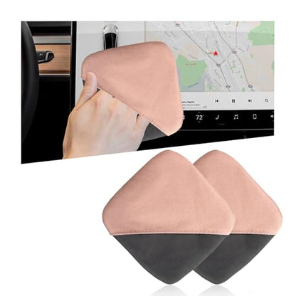 Ohleats Car Screen Cleaner, Microfiber Auto Screen Cleaning Pad, Foldable Touch Screen Cleaner Cloth for Vehicle Dashboard LCD Display, Interior Car Accessories - color: Pink&Gray,2Pcs