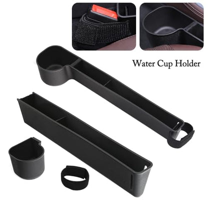 Car Seat Gap Filler, Multifunctional Seat Side Gap Filler with Cup Holder & Organizer, Gap Stopper Universal Fit Car SUV Truck Fill The Gap Between Seat & Console Set of 2 (Black) - color: Black